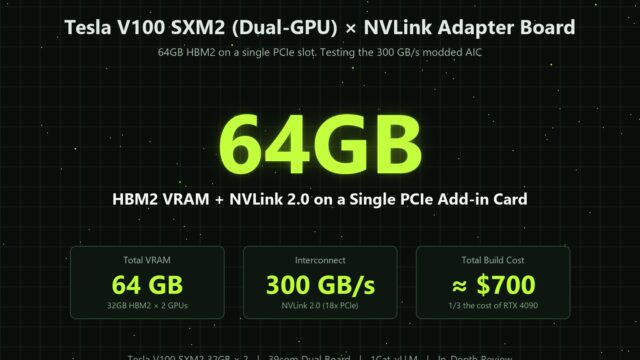 Dual Tesla V100 SXM2 on a Single PCIe Slot: 64GB VRAM & 300 GB/s NVLink Tested — Is This $700 Setup Worth It?